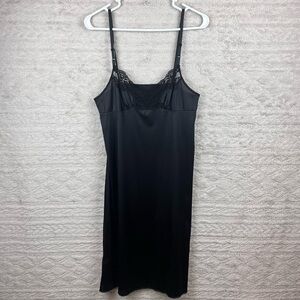 VASSARETTE Nylon Slip Dress Black Lace Midi Length Size 34 Medium